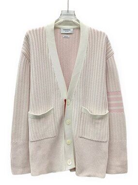 J30692 THOM BROWNE light pink classic four-bar cotton V-neck  S size 99 new